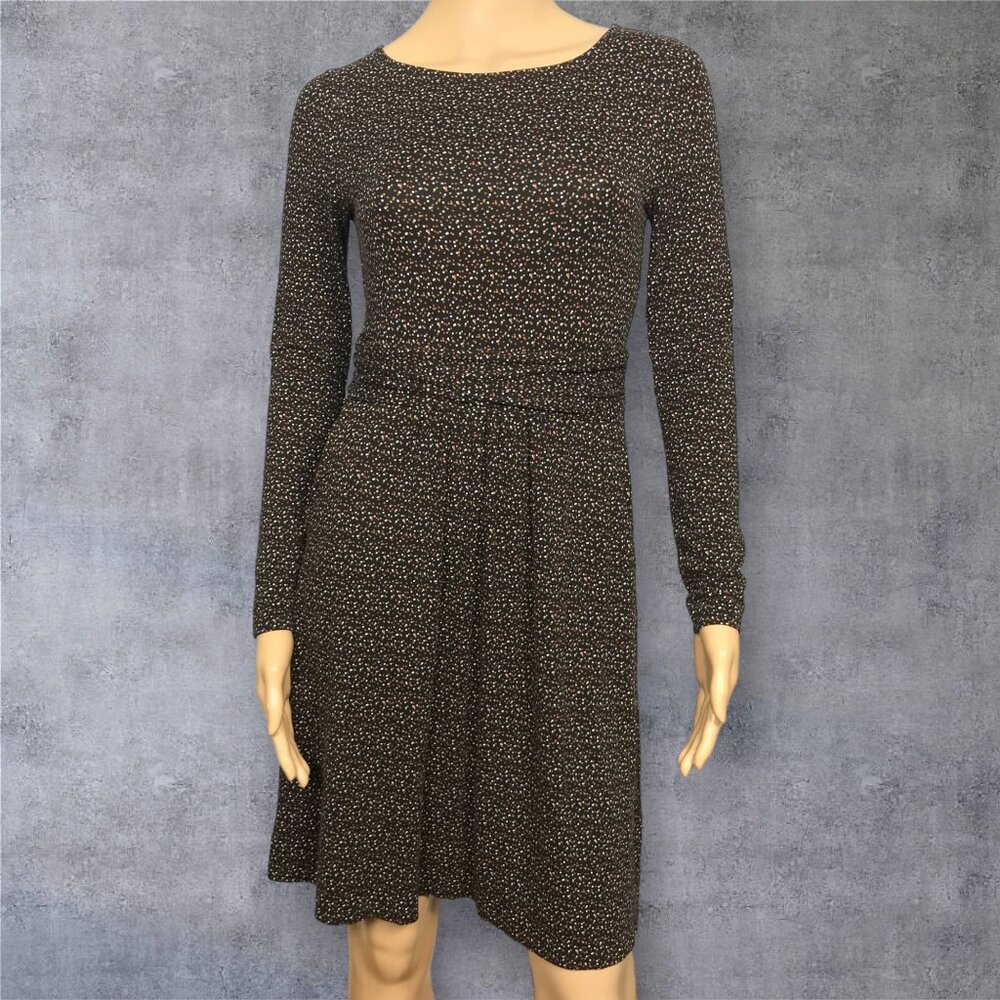 Boden Abigail Black Multi Tiny Dot Print Gathered Waist Jersey Dress Size 2P